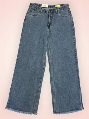 NWT Life High Rise Wide Leg Jeans in Medium Blue Raw Frayed Hem Sz 30